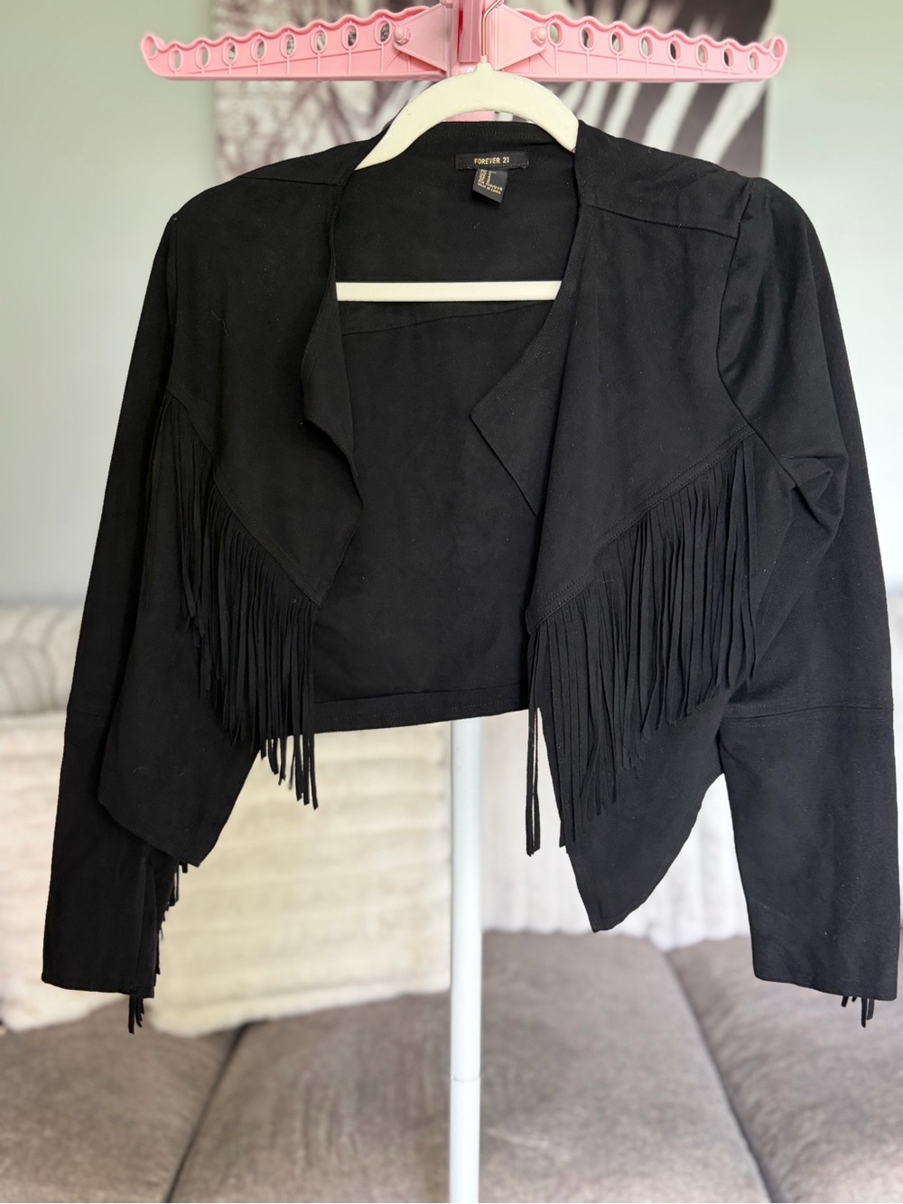 Forever 21 Black Fringe Cropped Jacket